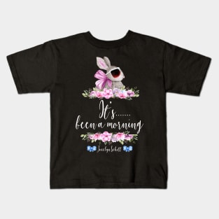 It's Been A Morning - Jocelyn Schitt - Watercolor Bunny Wearing Dark Sunglasses with Floral Borders Kids T-Shirt